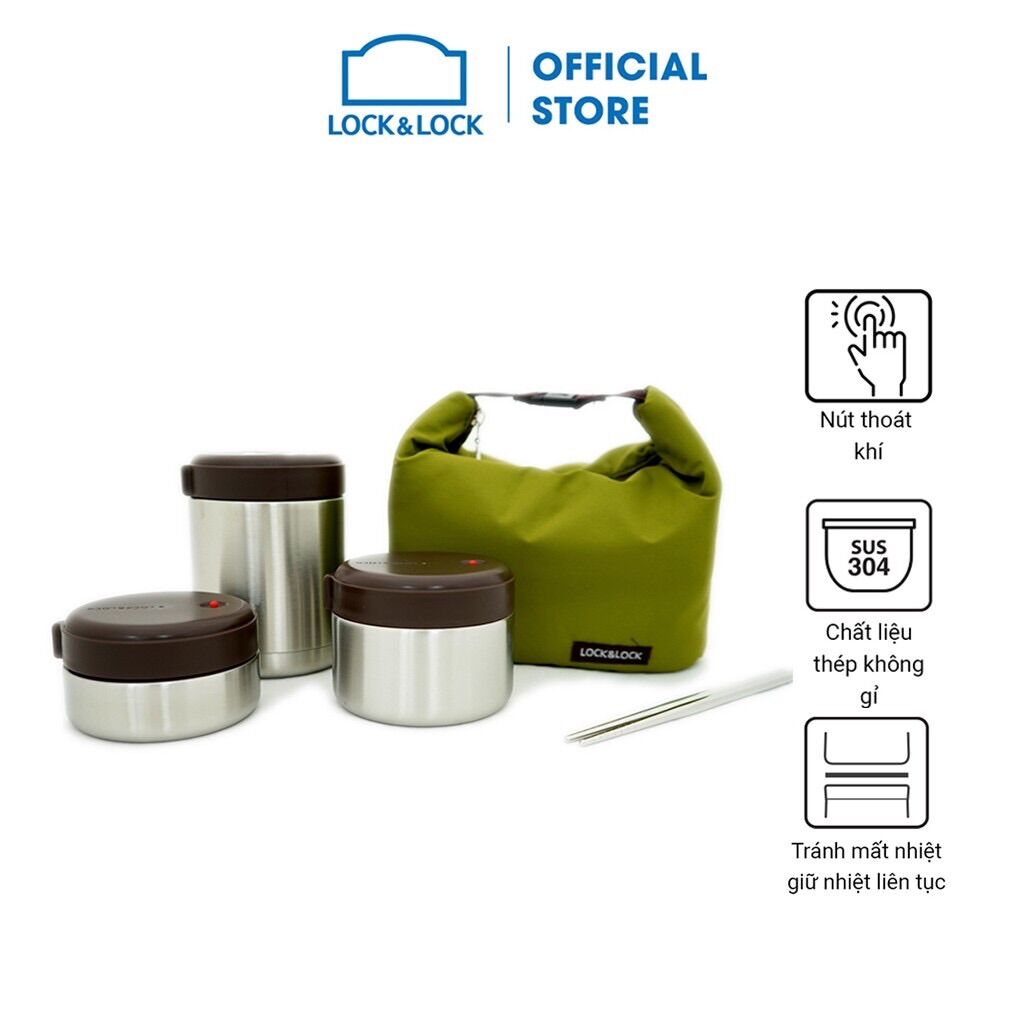 Bộ 3 Hộp cơm giữ nhiệt  Lock&Lock Mushroom - LHC8025SLV ( Màu Bạc )