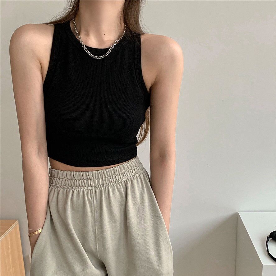 Áo croptop ba lỗ body kiểu dáng basic chất liệu len tăm