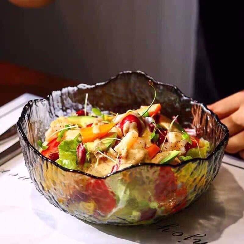 Bộ 3 bát thuỷ tinh vàng hổ phách trộn salat và đựng đồ ăn ngày Tết