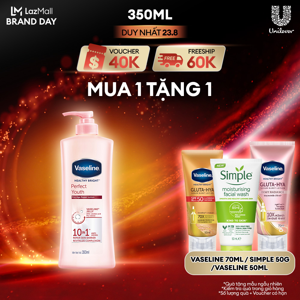 Sữa Dưỡng Thể Dưỡng Ẩm Vaseline 350ml Sáng Da Perfect Youth Phức Hợp Pro-Retinol Sinh Collagen & Aha Cải Thiện Nếp Nhăn