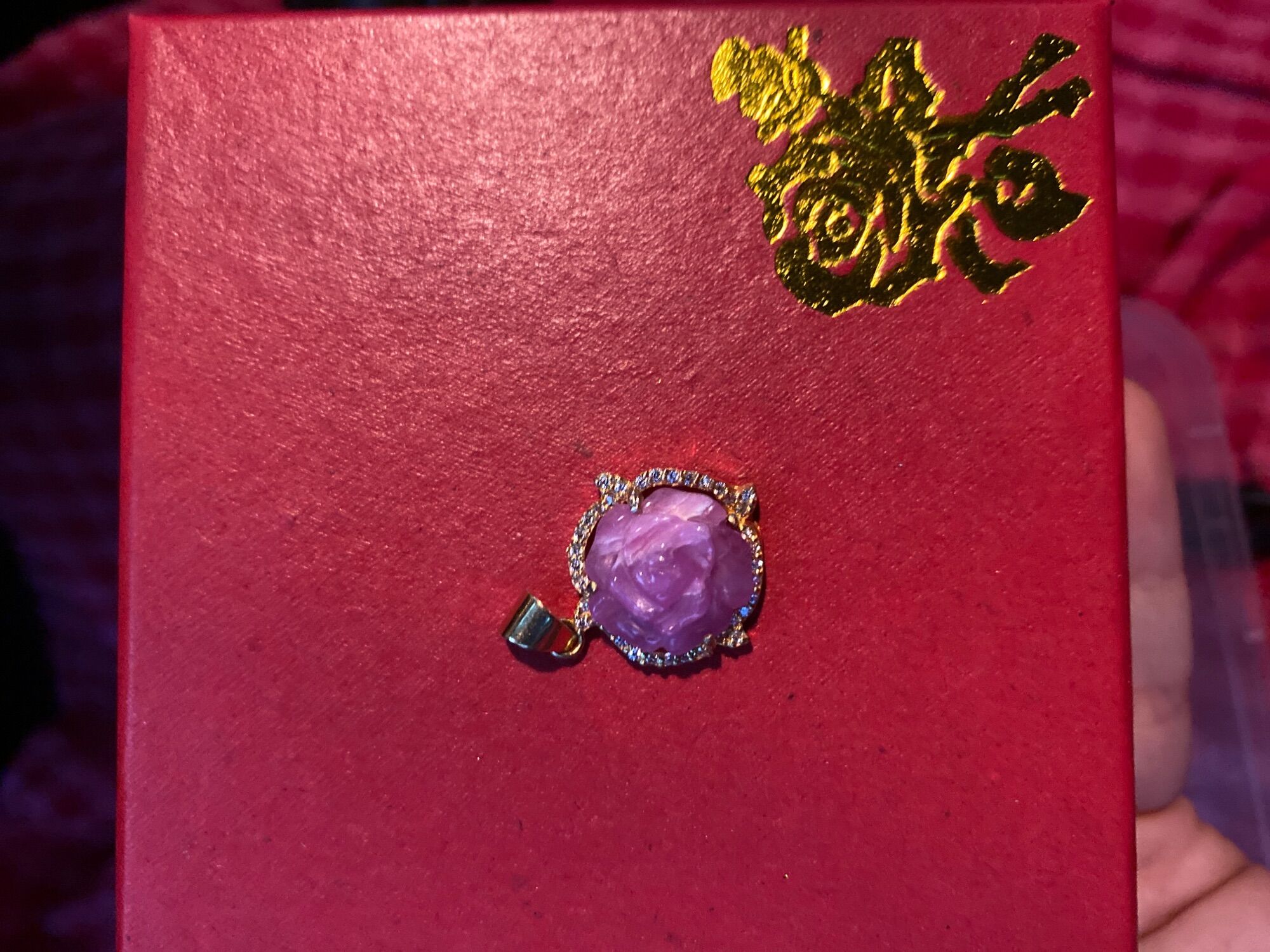 Single Ruby Flower Pendant Covered in Gold with Full Gemstones (Real Photo)