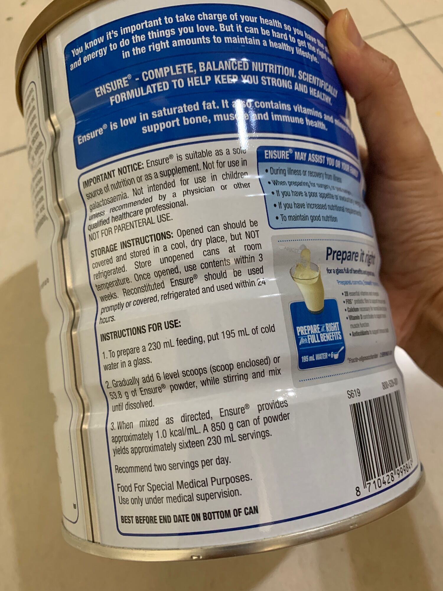 Sữa ensure bột Úc 850g vanilla- vị vani Date 5-24