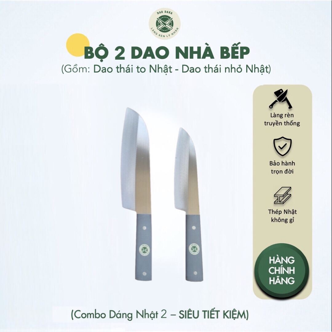 [DAKA - Lý Nhân] Combo 2 dao nhà bếp thép Nhật trắng không gỉ - chuôi nhựa