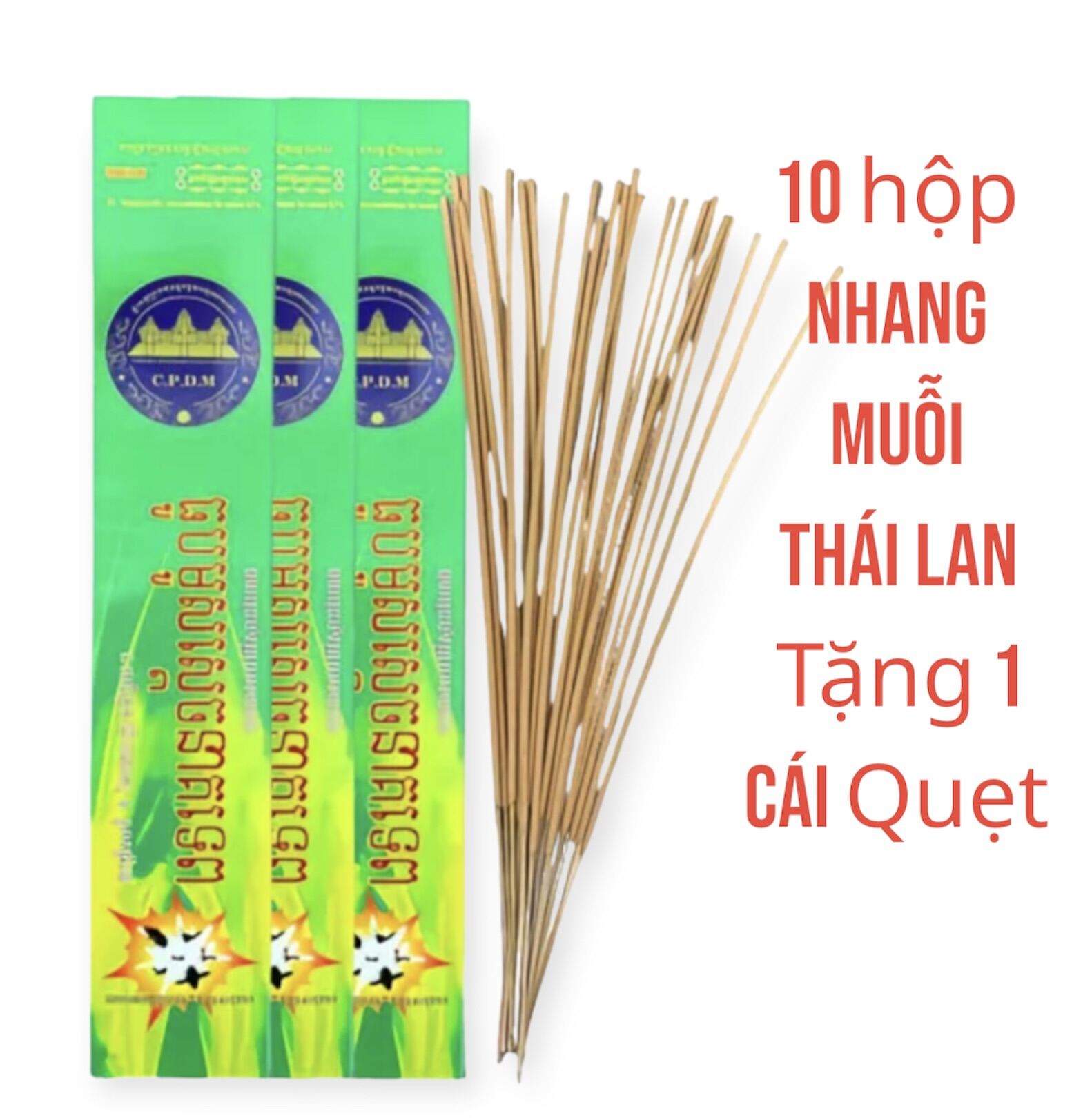 Combo 10 hộp Nhang Muỗi Thái Lan dạng cây (10 hộp tặng 1 cái Qu.ẹt chống gió - 1 hộp 30 cây)