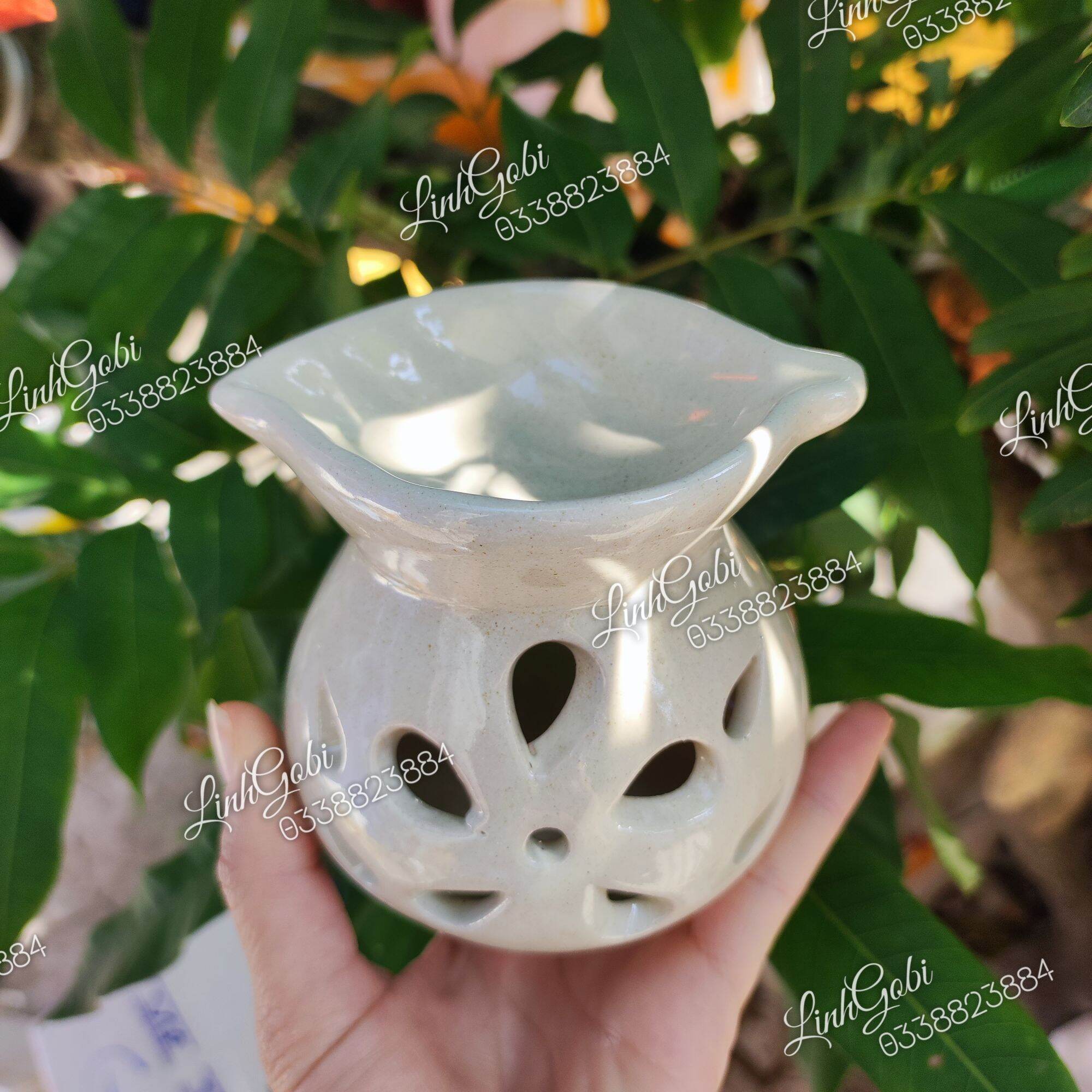 Đèn xông tinh dầu bằng nến men trắng