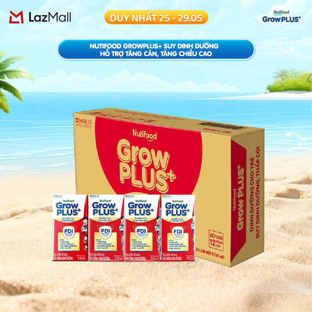 Thùng sữa nước pha sẵn GrowPLUS+ suy dinh dưỡng - Hỗ trợ tăng cân, tăng chiều cao - Trên 1 tuổi (48 hộp x 110ml) (Bao bì tùy đợt nhập hàng)