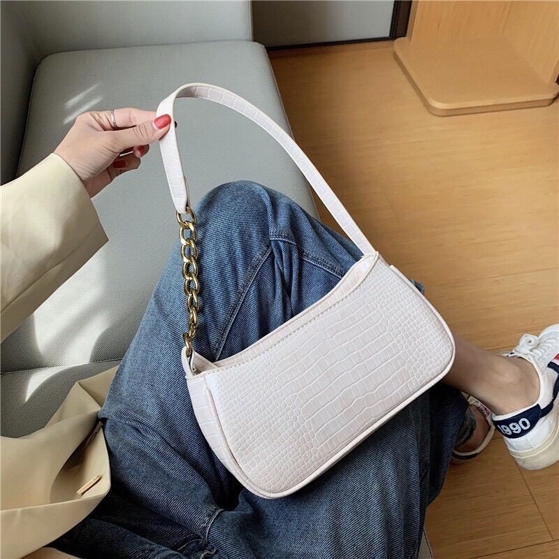 Túi Kẹp Nách da mềm phối xích da rắn siêu hot - Túi kẹp nách da răn trắng đen