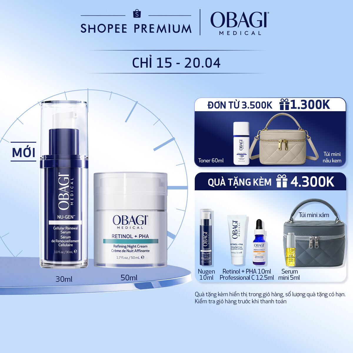 Combo Serum Trẻ Hóa Da Cấp Độ Tế Bào Obagi NU-GEN™ Cellular Renewal 30ml  Kem tái tạo, ngăn ngừa lão hóa da ban đêm Medical Retinol + PHA