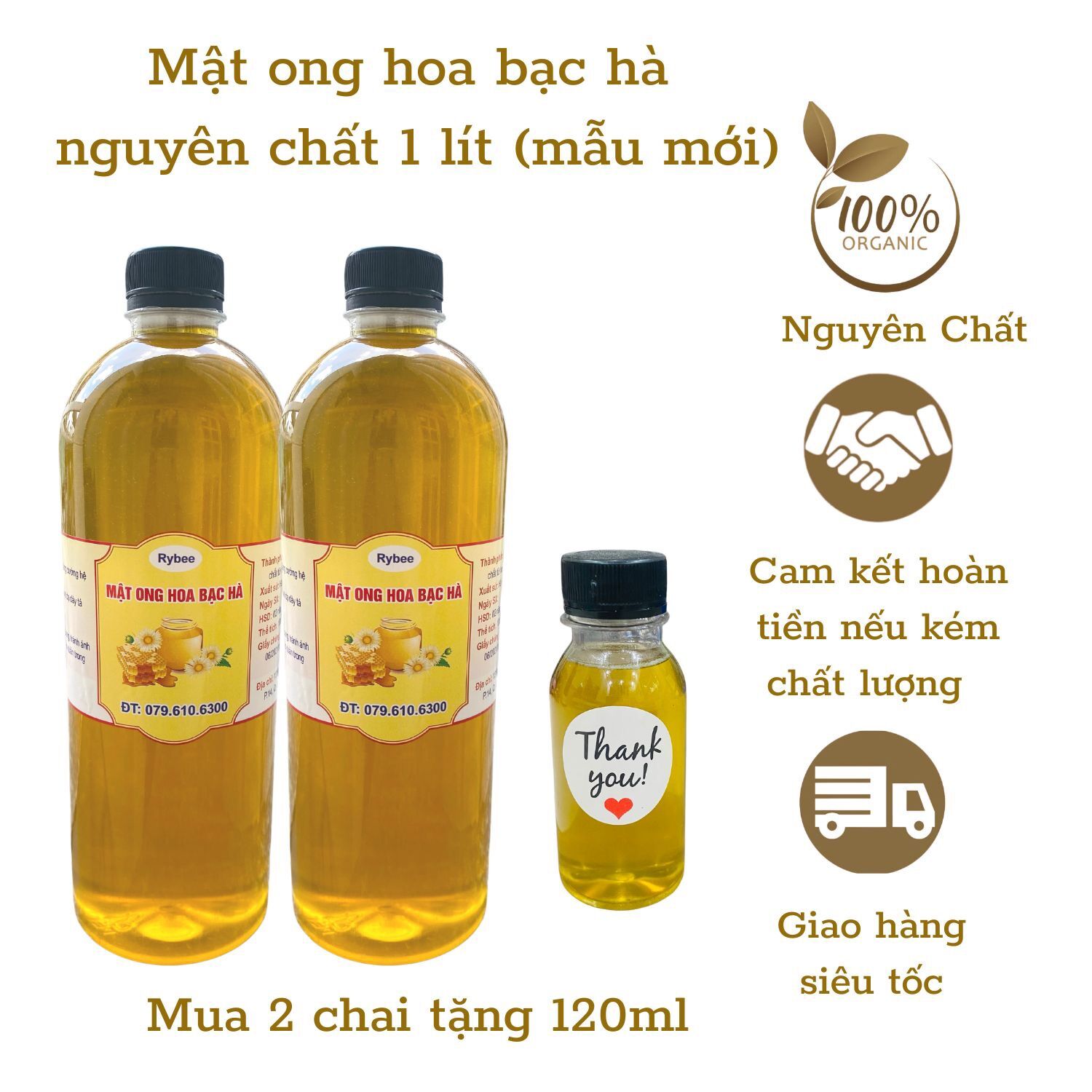 Combo 2 lít Mật ong hoa bạc hà nguyên chất