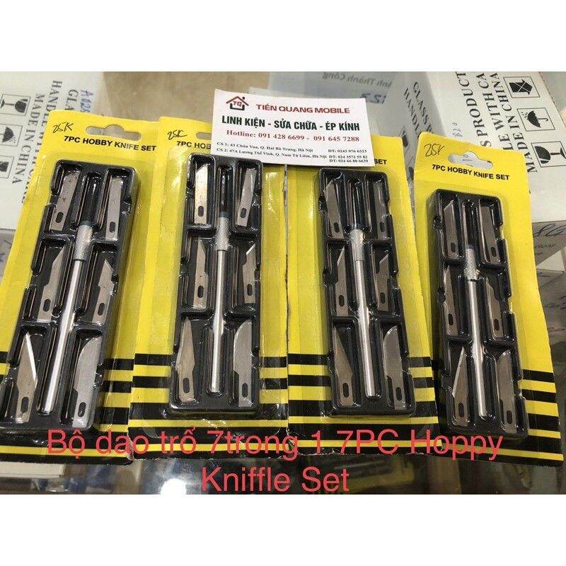 Dao Khắc Trổ Cán Bạc Kèm 6 Lưỡi Khắc Trổ Đa Năng (bộ dao trổ 7 in 1)
