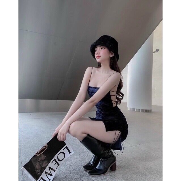 Đầm body hở lưng sexy đan dây sợi bún