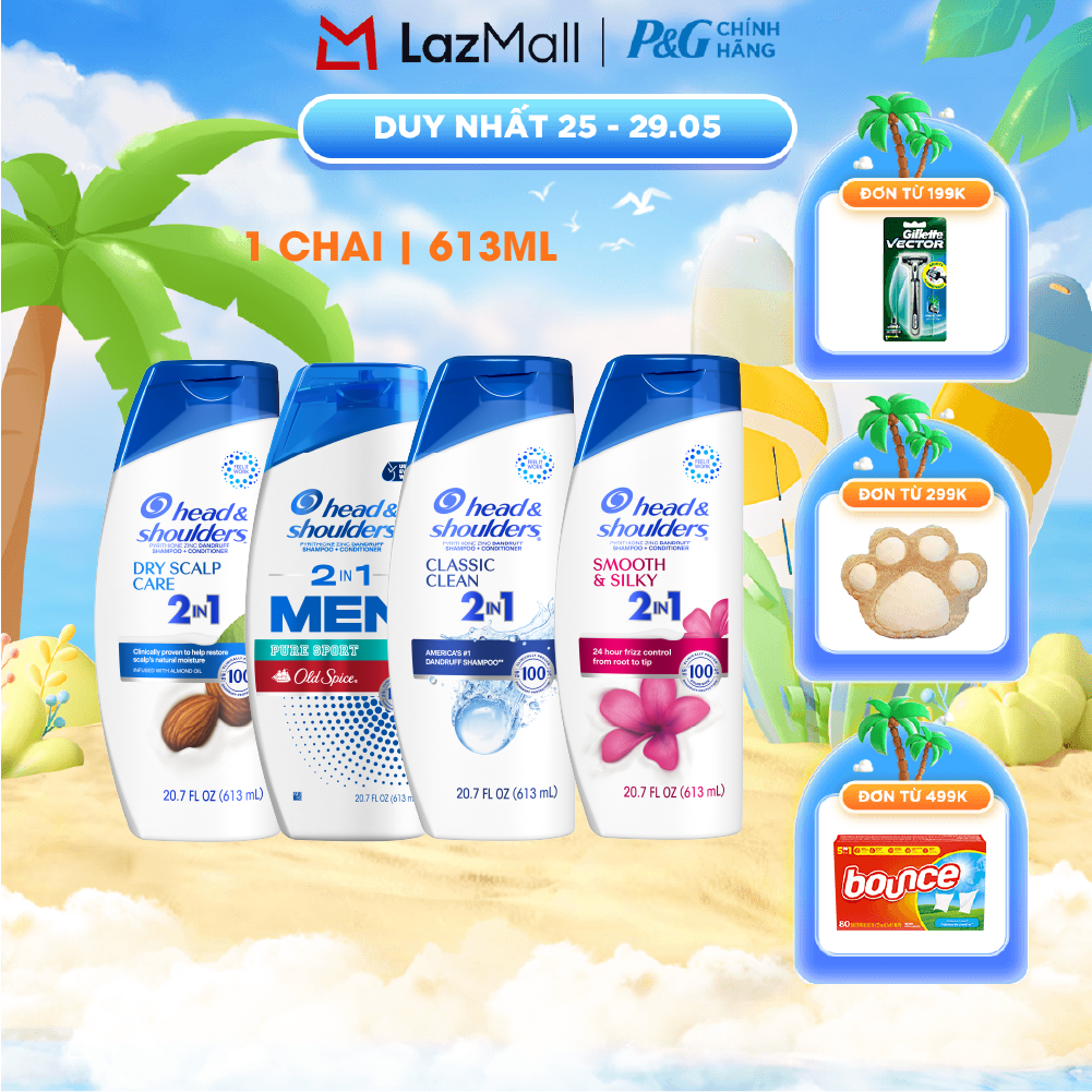 Dầu Gội Xả HEAD  SHOULDERS Nhập Khẩu Mỹ Sạch Gàu 2IN1 Hương Dry Scalp Care/ Old Spice Pure Sport/ Classic Clean/ Smooth  Silky Chai 613ML