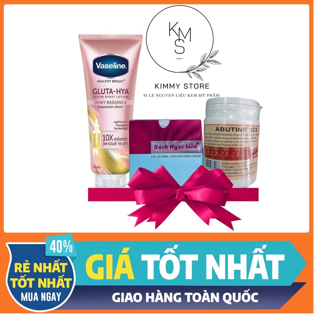 Combo kem trắng tây bạch ngọc liên xanh + váeline gluta + abutine 3c3