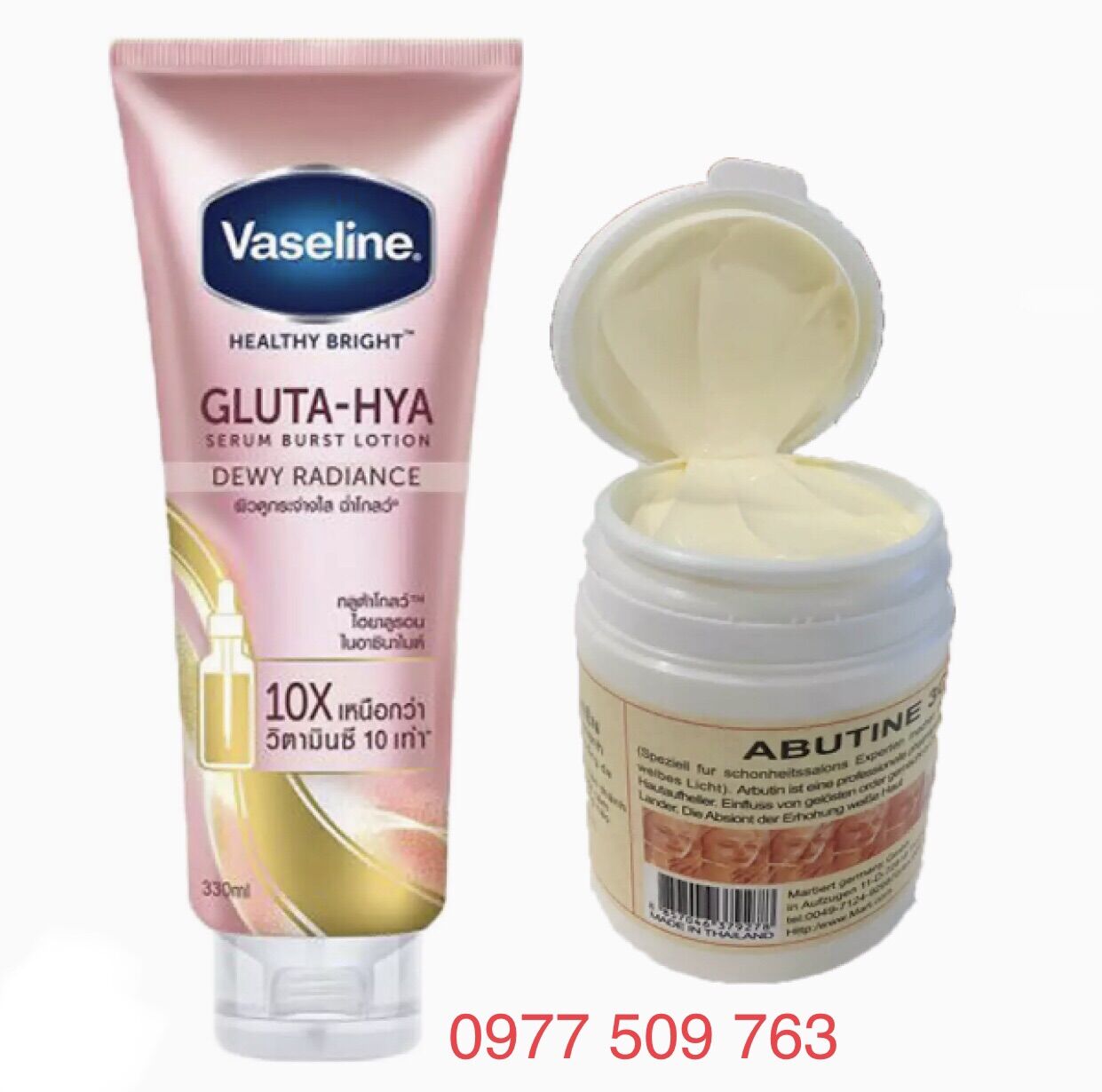 Bộ sữa dưỡng thể vaseline 10x thái lan 330ml+kem kích trắng abutine 250gr dưỡng trắng da body