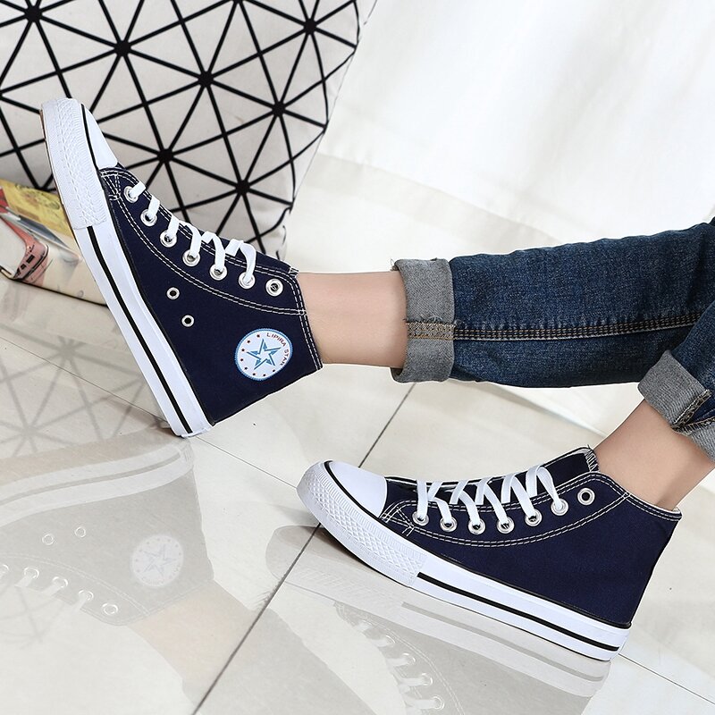 Giày Nam Mùa Thu Giày Vải Bố Cổ Cao Mẫu Mới Giày Vải Học Sinh Phong Cách Hàn Nam Nữ Giày Sành Điệu Màu Đen Giày Đế Bằng Thường Ngày Trào Lưu