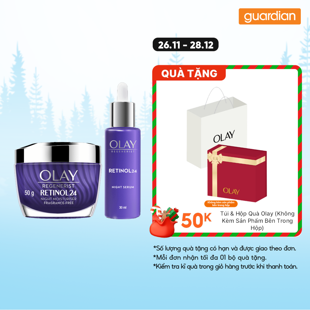  Combo Kem Dưỡng Ẩm Ban Đêm Regenerist Retinol Olay 50gr & Tinh Chất Dưỡng Đêm Retinol 24 Olay 30Ml 