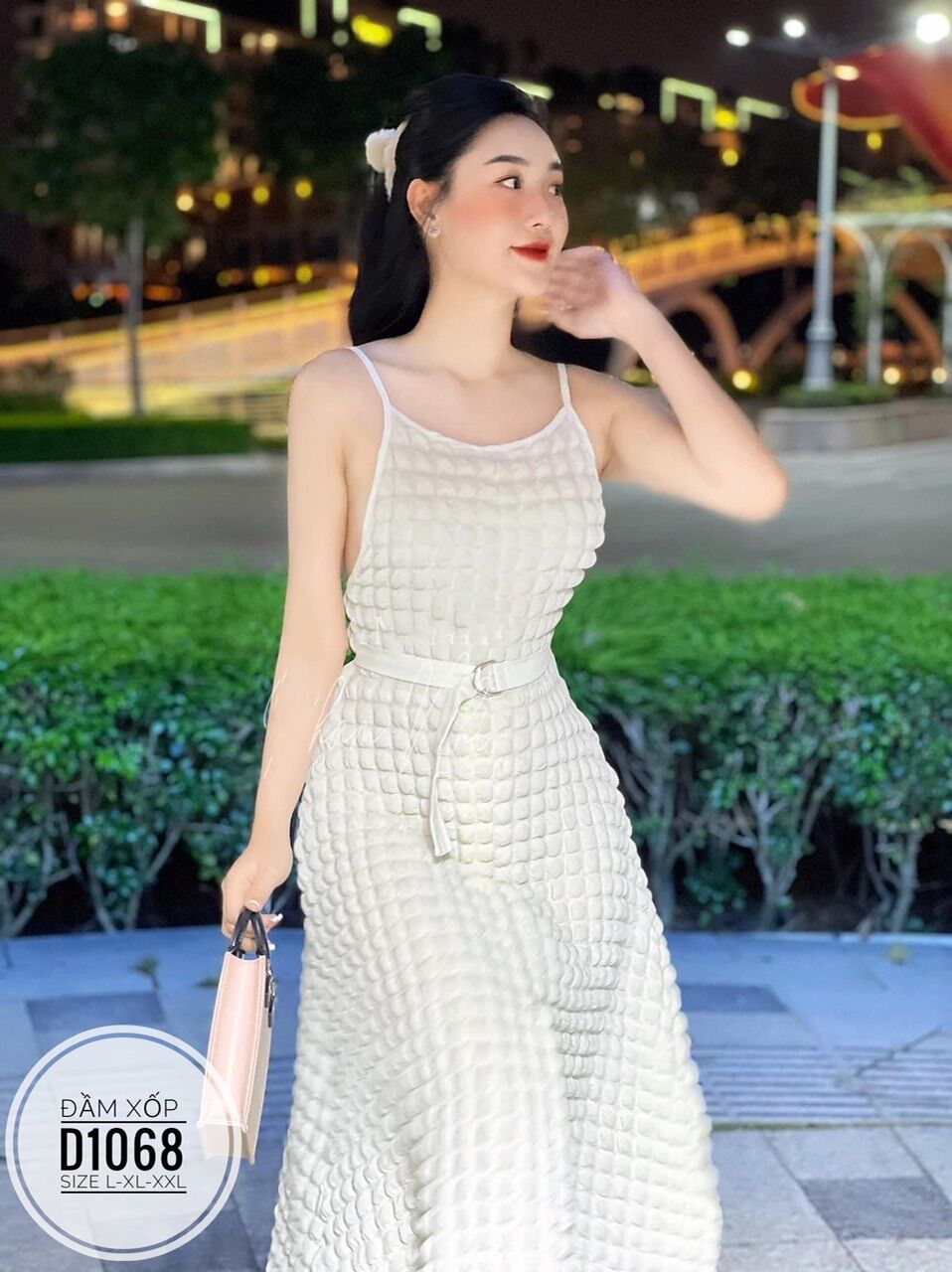 60-90kg Bigsize Đầm xốp cổ yếm D1068