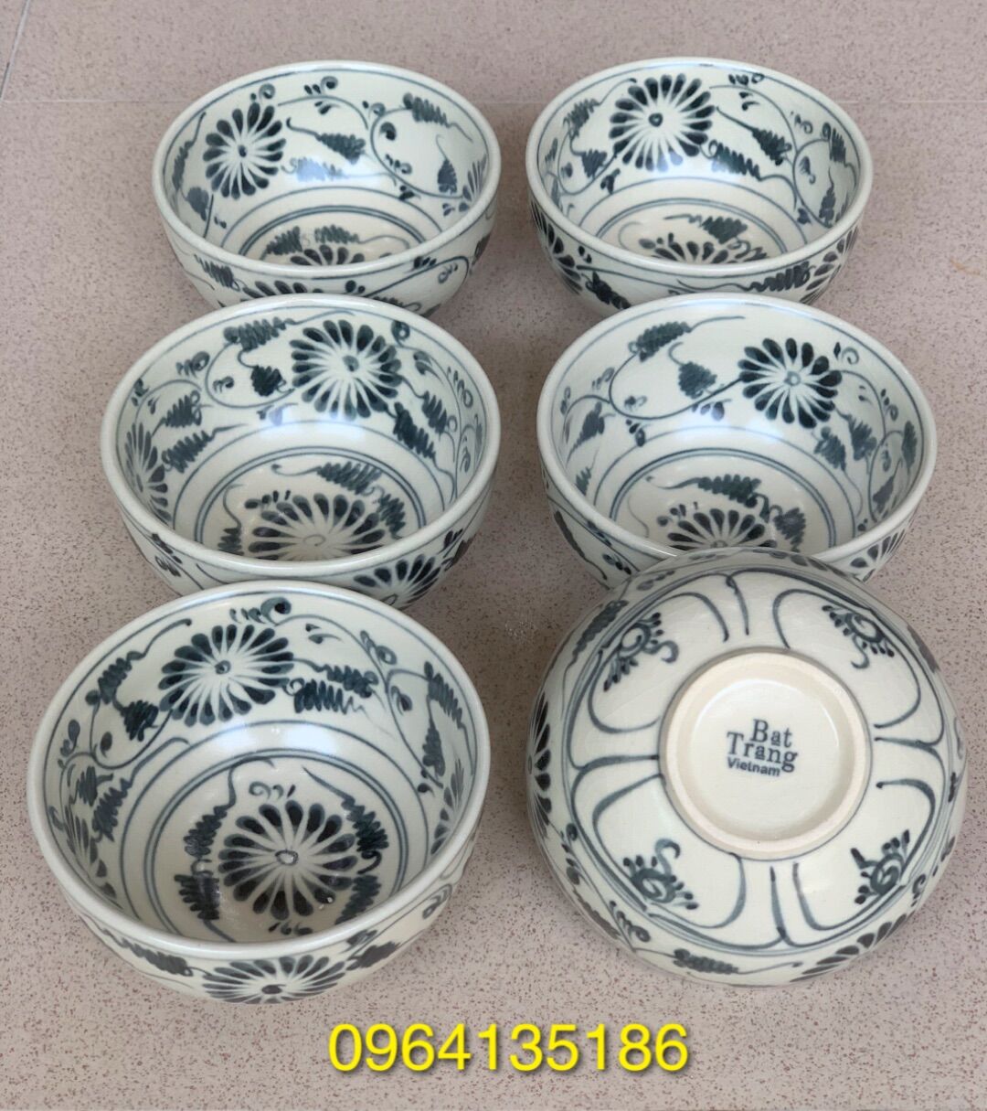 Set 6 bát cơm men rạn cúc gốm sứ Bát Tràng