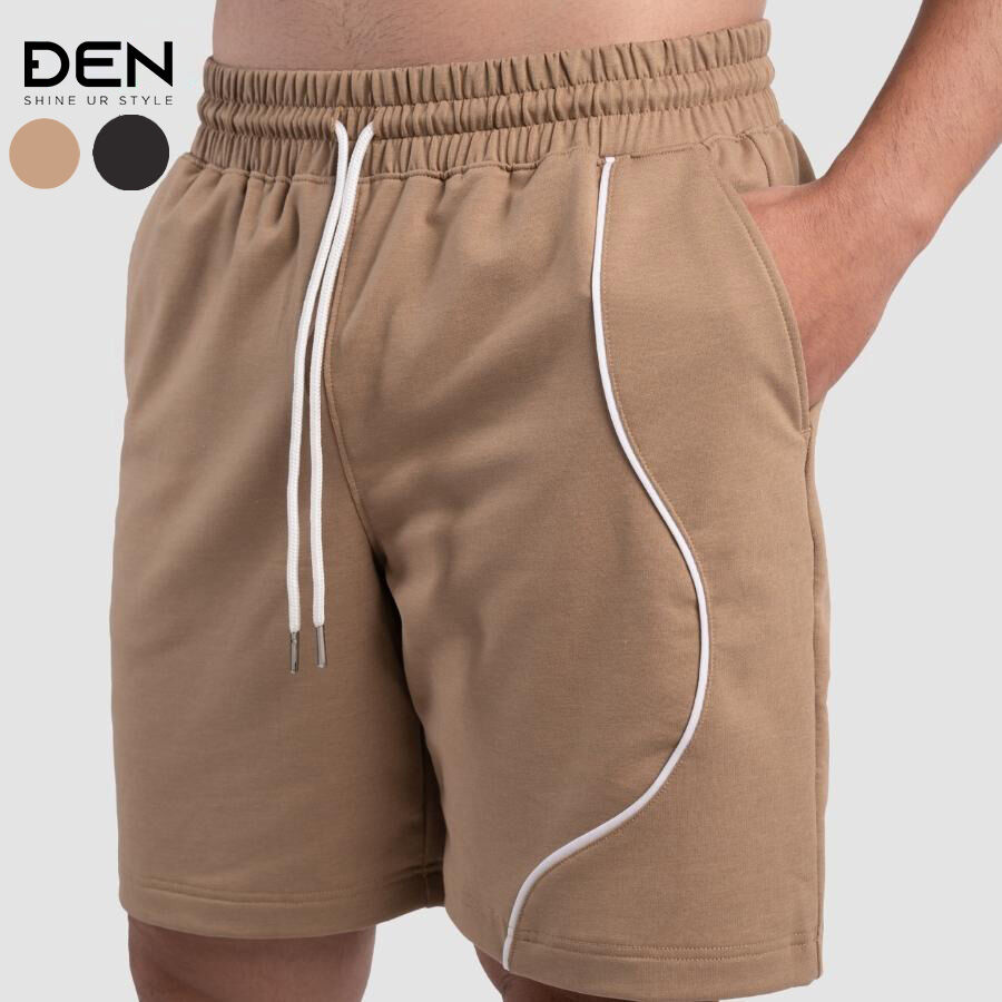 Quần short jogger nam by đen - terry phối gân, vải french terry 3 circle 280gsm, form regular fit, s070