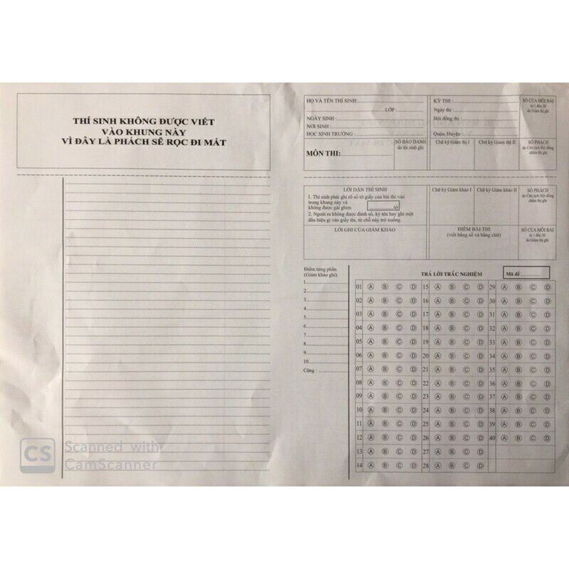 Giấy Thi Trắc Nghiệm 100 tờ