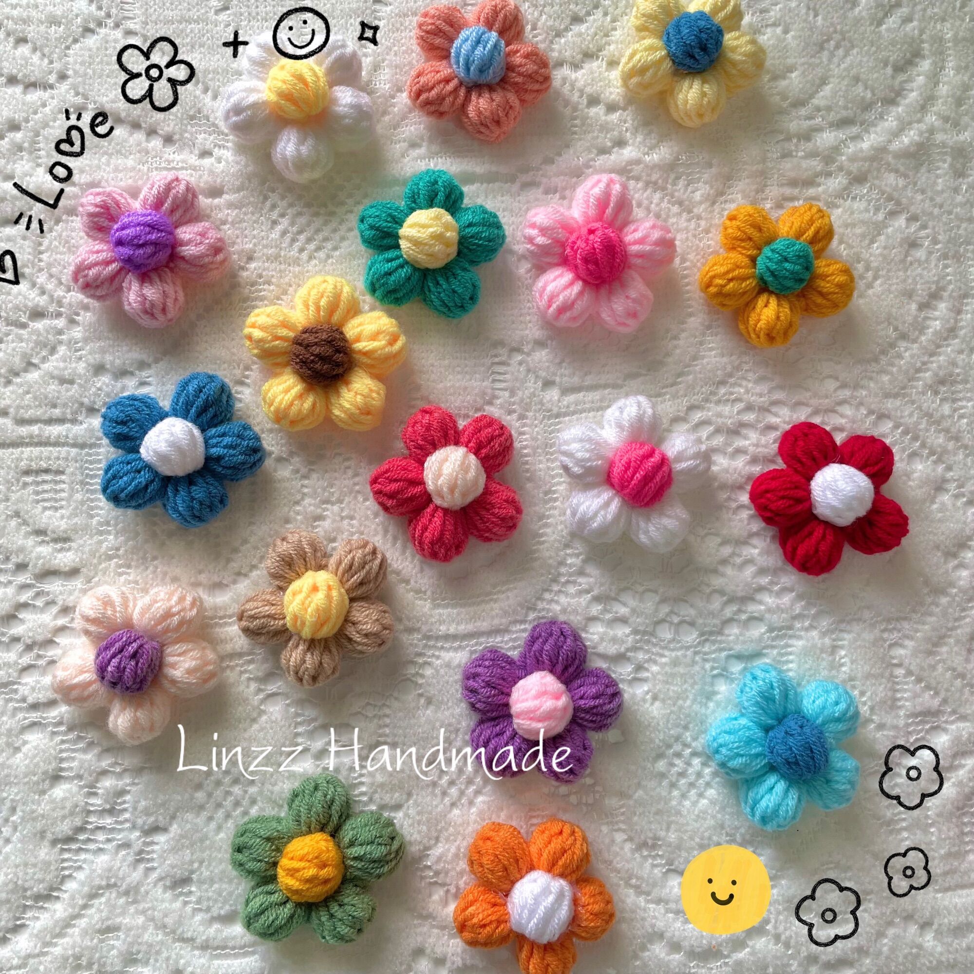 Hoa len handmade size 5cm trang trí/ ghim cài áo túi