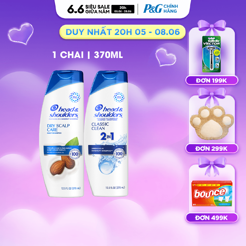 Dầu Gội HEAD  SHOULDERS Nhập Khẩu Mỹ Sạch Gàu Hương Dry Scalp Care/ Classic Clean Chai 370ML