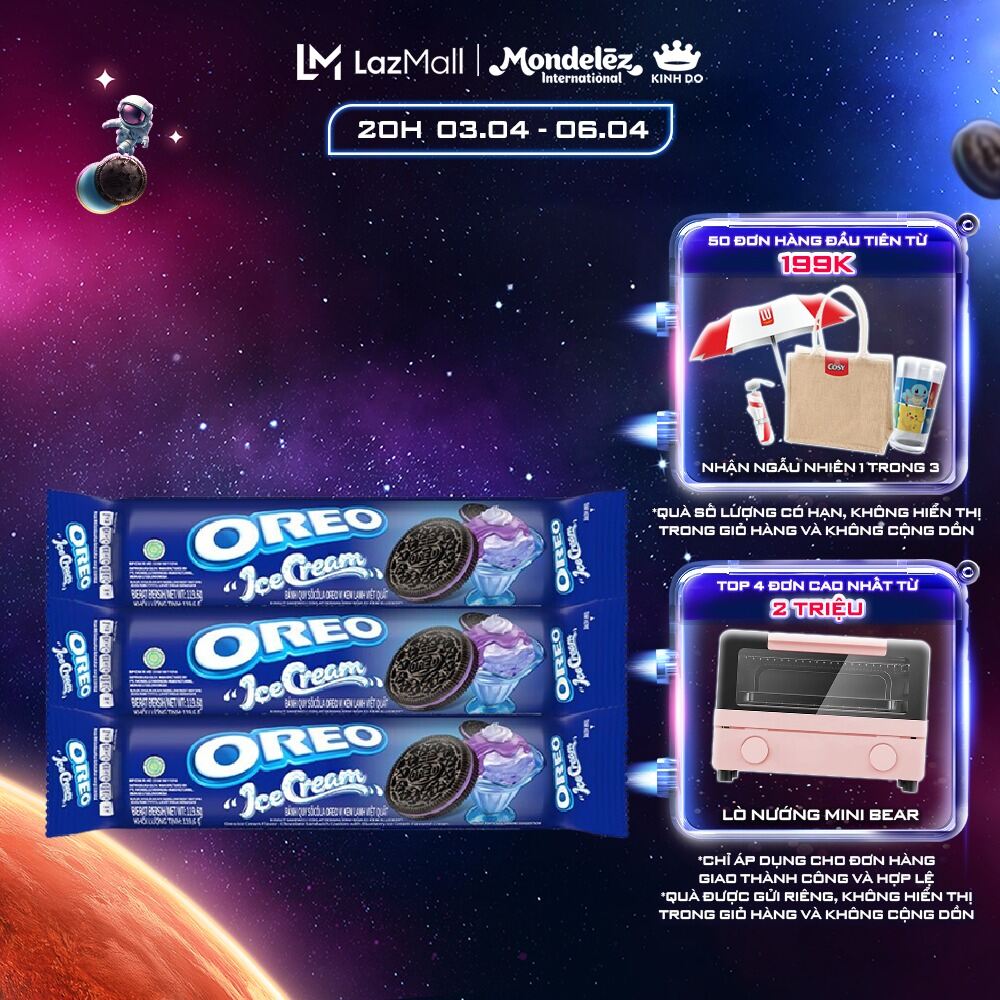 Combo 3 Bánh Quy Oreo Với Kem Vị Dâu/Vani/ Việt Quất 110.4g