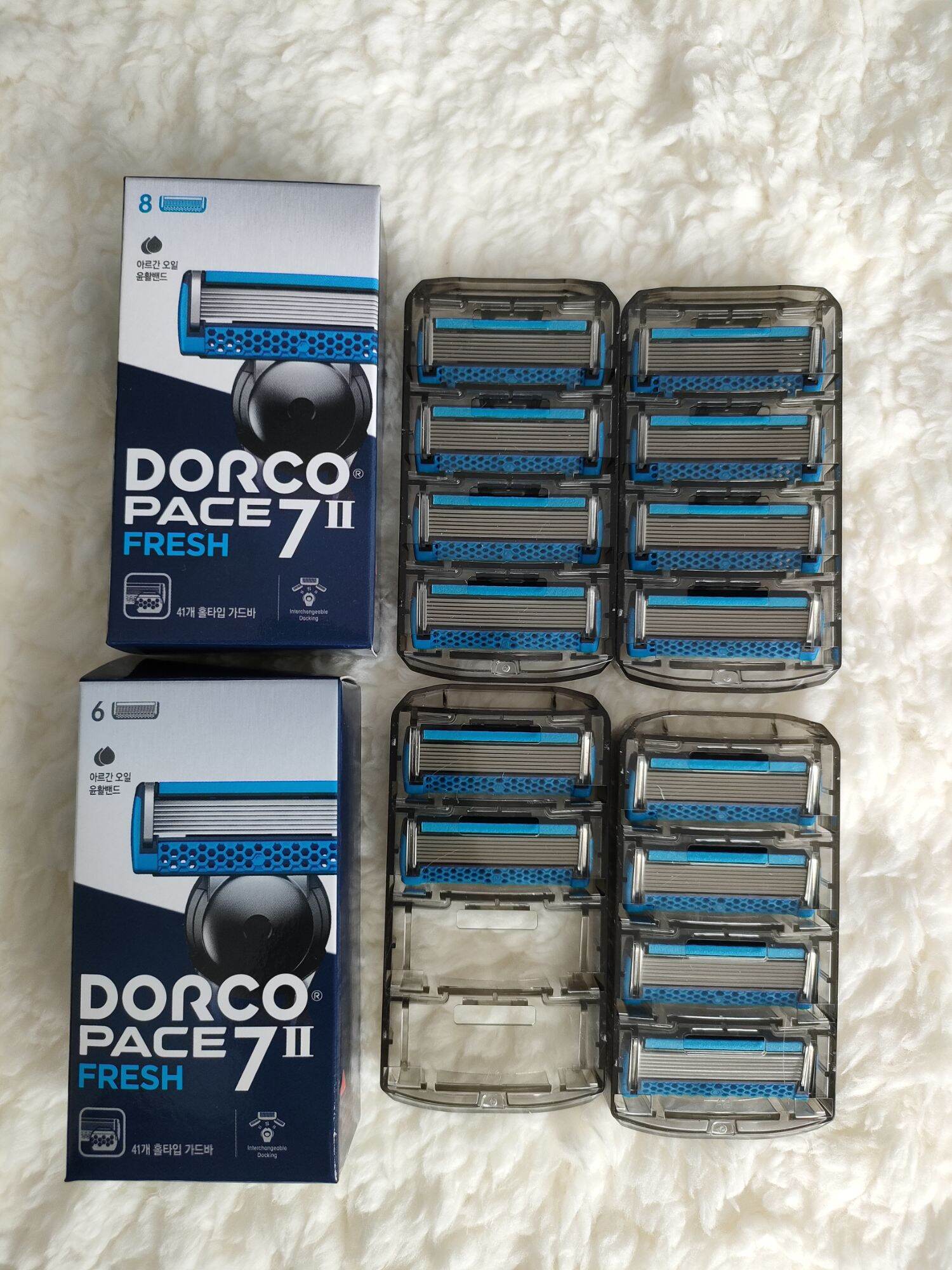 [Nội địa Hàn]✓Bộ dao cạo râu 7 lưỡi DORCO PACE 7 II Fresh(1dao cạo râu kèm lưỡi+14 đầu dao thay thế+1 chai bọt cạo râu 210ml)