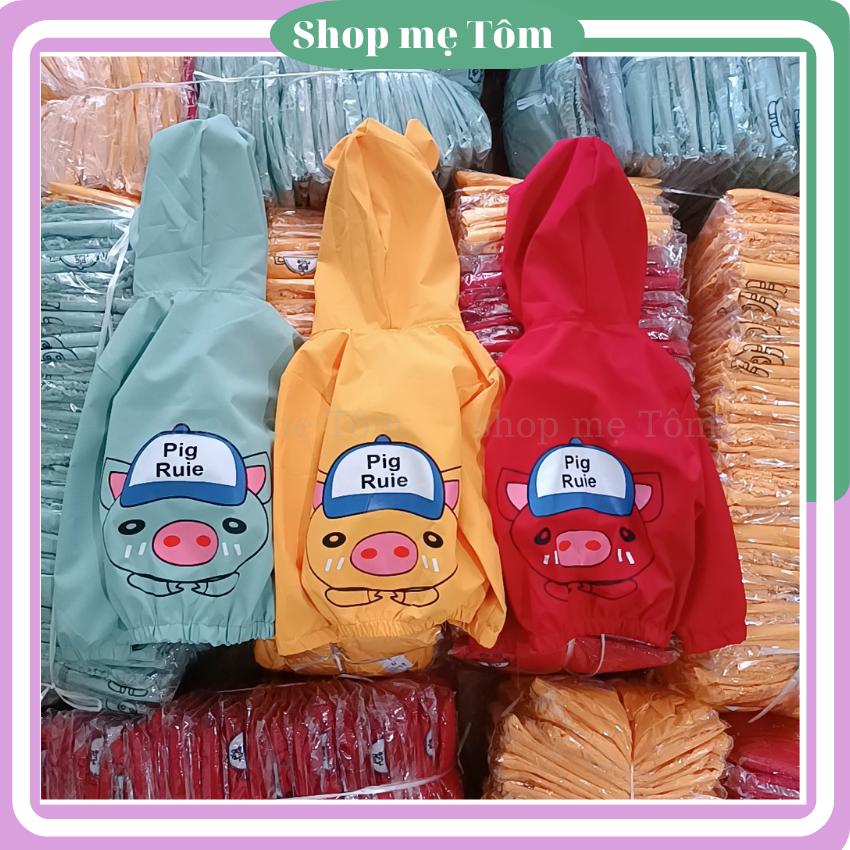 Áo khoác gió kaki lót lưới in hình heo ngỗ nghĩnh cho bé