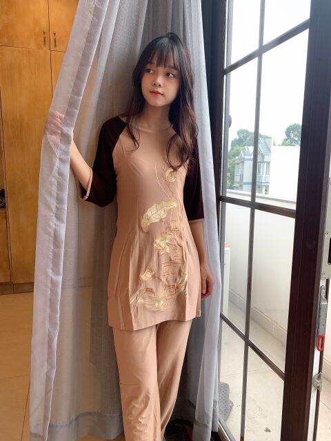 ĐỒ LAM ĐI CHÙA MẪU THUN CÁCH TÂN NỮ THÊU SEN