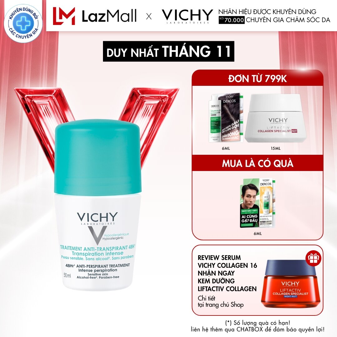Lăn khử mùi khô thoáng, ngăn tiết mồ hôi vùng da dưới cánh tay lên đến 48H Vichy Traitement Anti - P