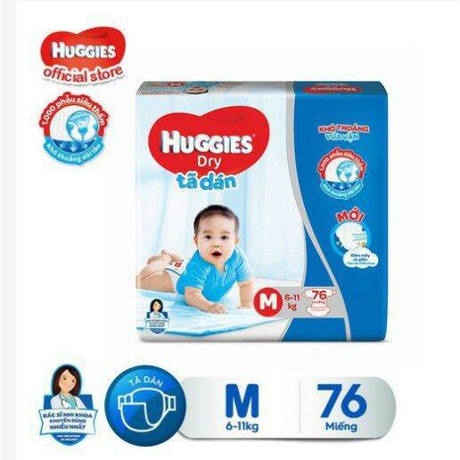 [Tặng 10 miếng] Tã dán Huggies M 76 +10 miếng. Date 2024