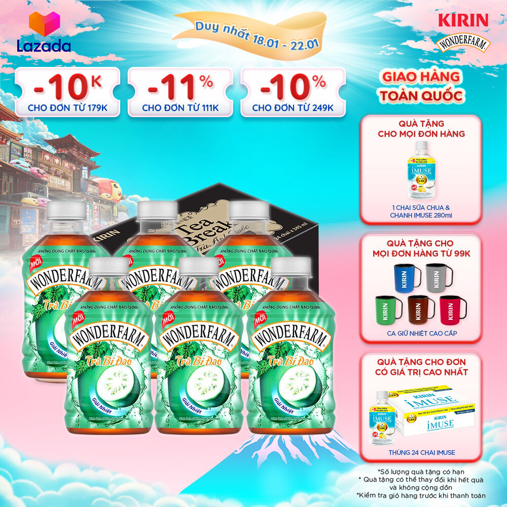   Duy nhất 25.02 - 28.02    Giao hàng toàn quốc  Lốc 6 -Trà Bí Đao WONDERFARM 280ml 