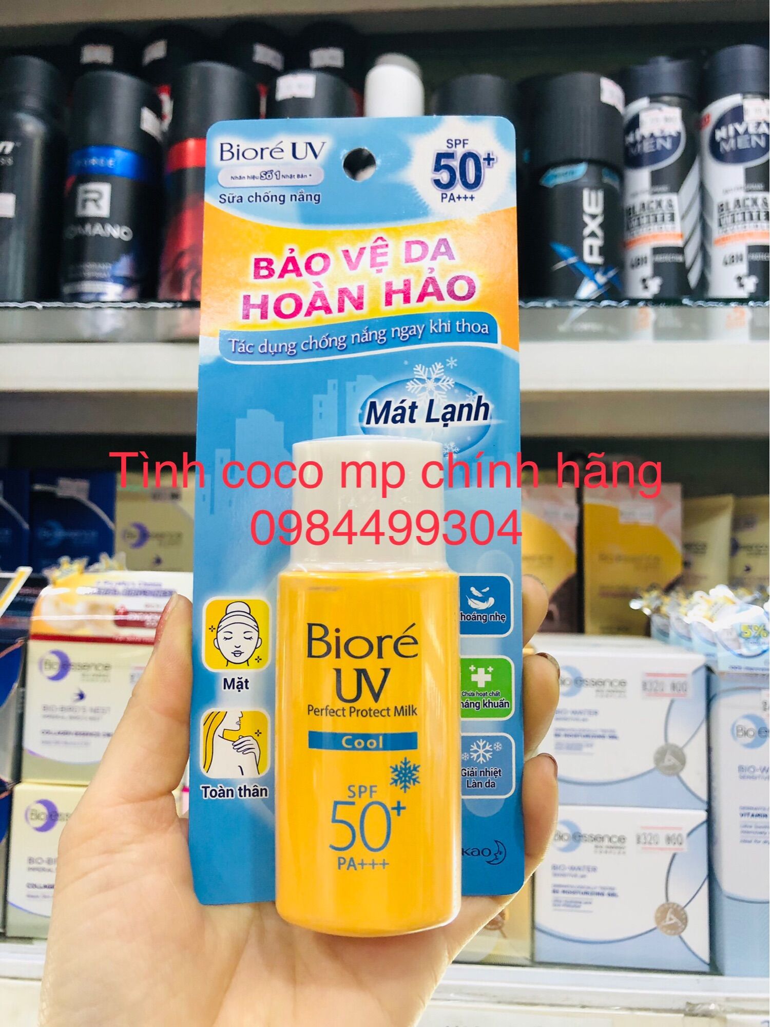Sữa Chống Nắng Biore Uv Perfect Protect Milk Cool Spf50+/Pa+++ -25Ml, sữa chống nắng mát lạnh dưỡng ẩm Biore