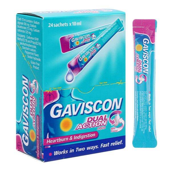 Chính Hãng - Gaviscon Dual Action hỗ trợ trào ngược dạ dày thực quản (Hộp 24 gói)