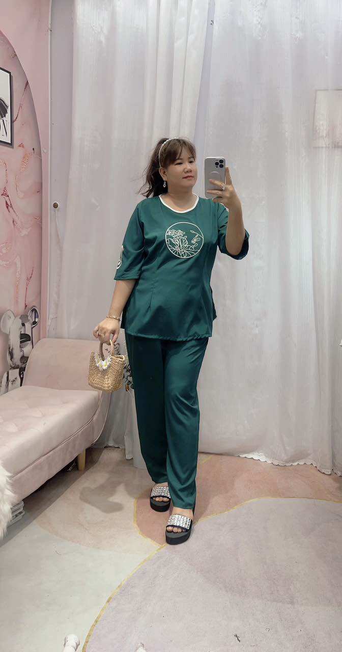 ĐỒ LAM BIGSIZE Nữ ( Bộ lam thêu chữ Tâm 68-95kg)