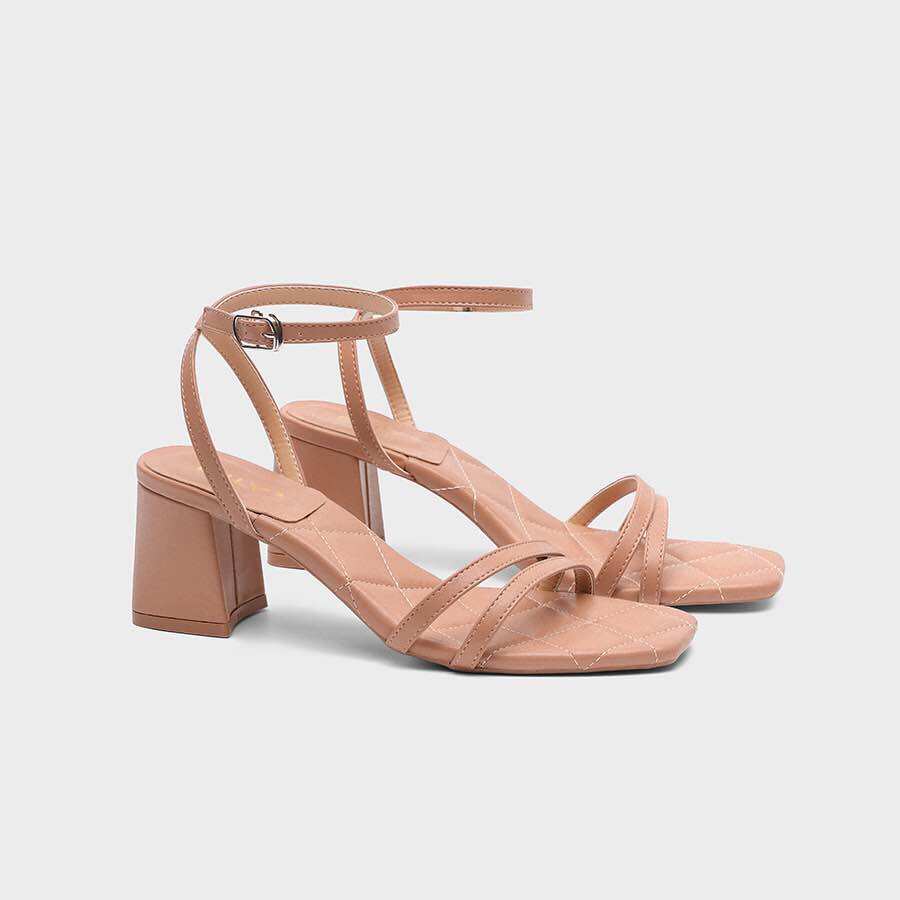 Sandal gót vuông chéo đế hai quai mảnh 5p
