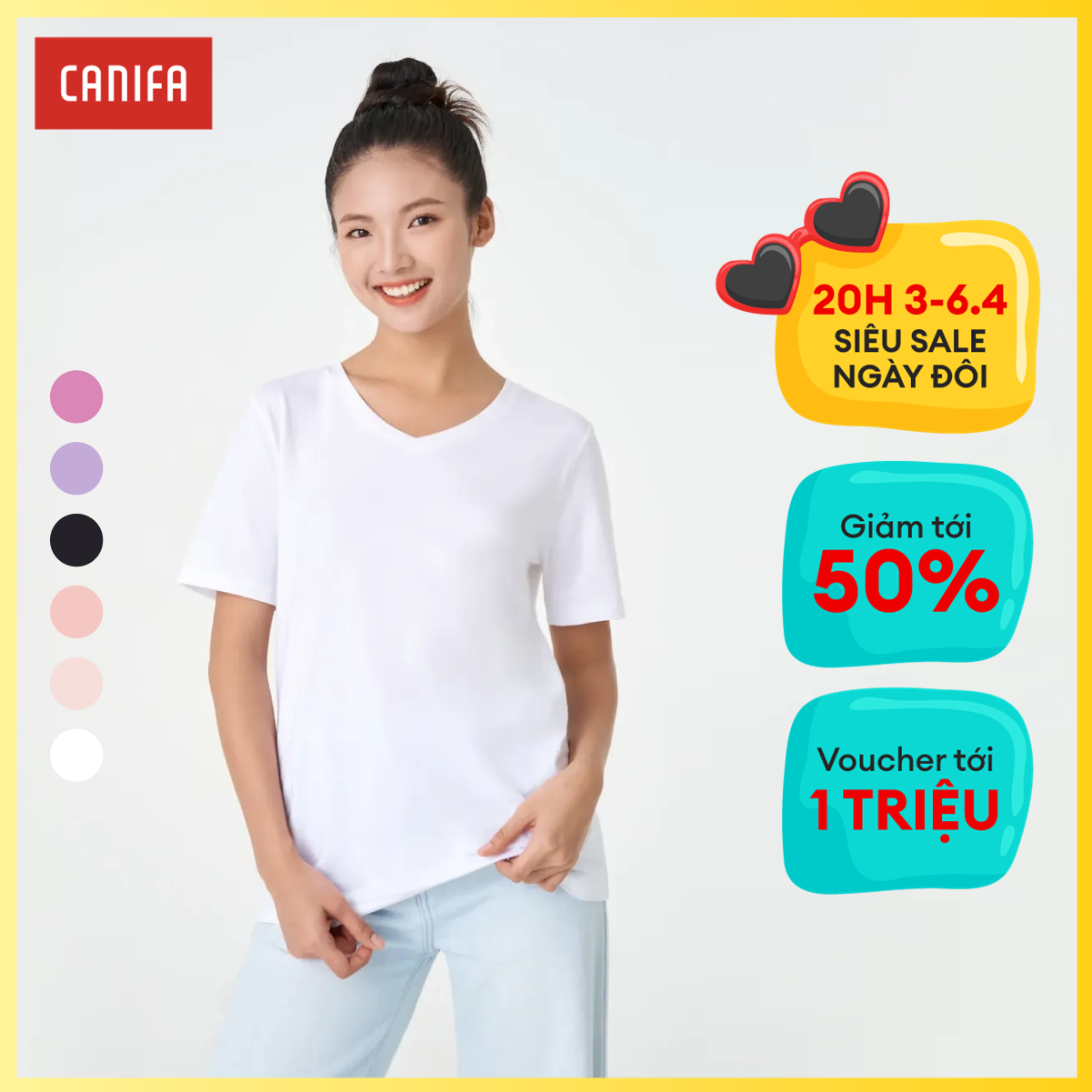 [25-29.4 VOUCHER TỚI 1 TRIỆU] Áo phông nữ CANIFA  cổ tim basic chất liệu cotton spandex 6TS23A008