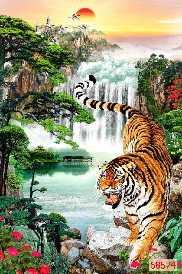 Tranh con Hổ 3D dán tường