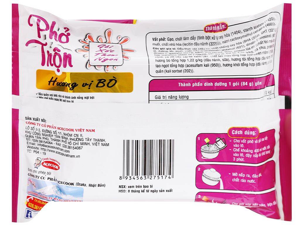 Phở Trộn Đệ Nhất Hương Vị Bò ( 82g × 18 gói )....date mới