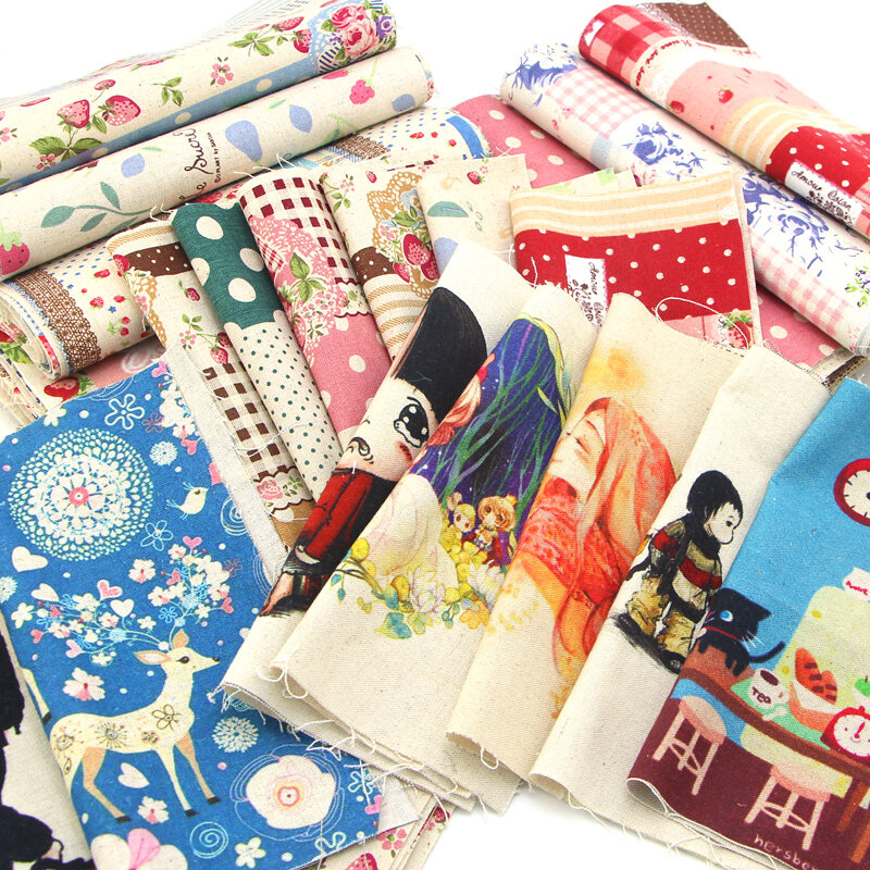 DIY Handmade Cotton Linen Fabric Scrap 20*20CM Random Pattern Home Decor Craft Material Fabric Piece Leftover Quilt Pad