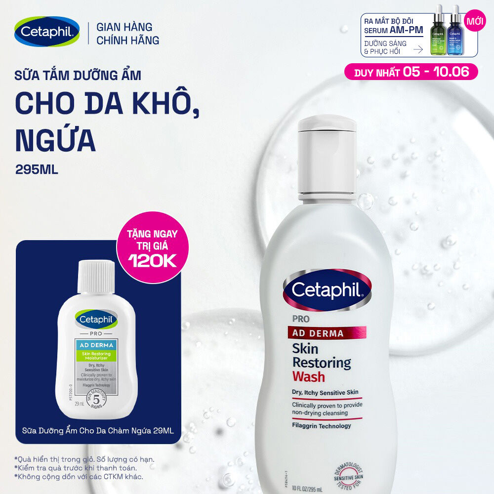 Sữa tắm dưỡng ẩm dành cho da khô, ngứa Cetaphil Pro AD Derma Wash 295ml