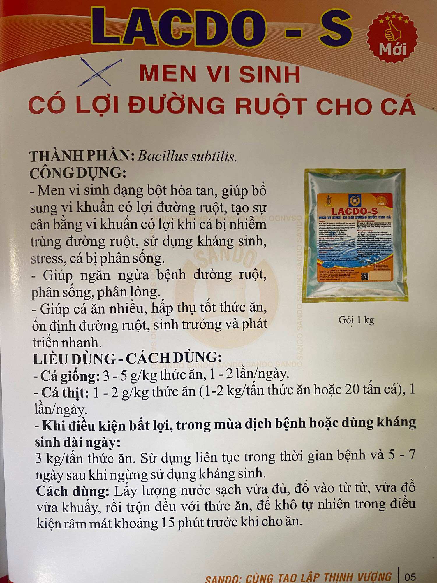 LACDO- S men tiêu hoá vi sinh cho cá lươn ếch