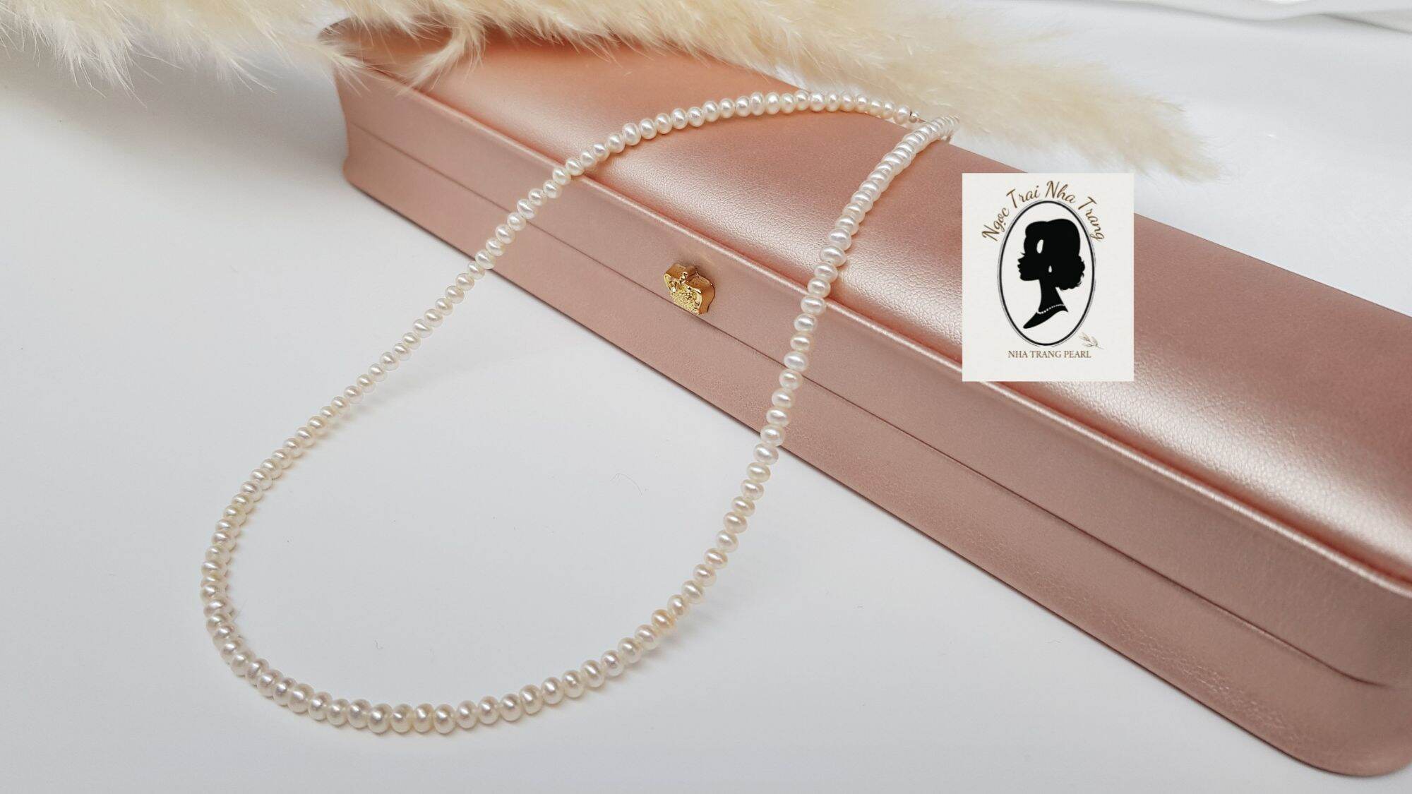 Chuỗi Ngọc Trai thật size 3 - 3.5ly  37cm, khóa bạc ý