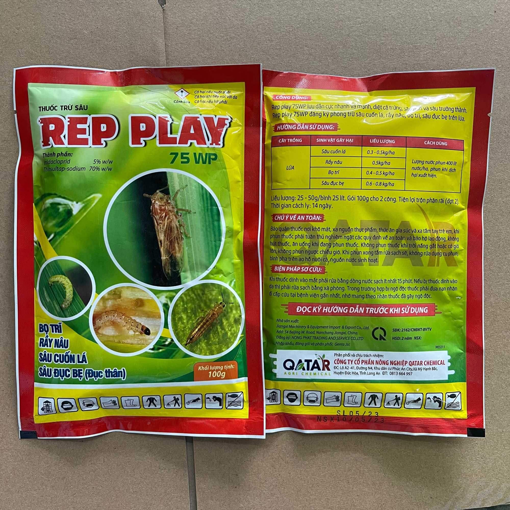 Sâu rầy Rep play 75WP - 100gr - Bọ trĩ, rầy nâu, sâu cuốn lá, sâu đục bẹ (đục thân)