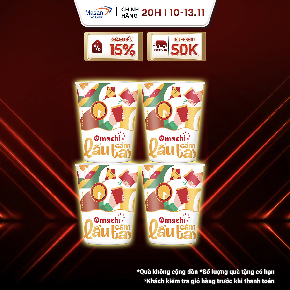 [11.11-13.11 Voucher 18% CHO ĐƠN TỪ 199K]Mì Omachi lẩu cầm tay hương vị lẩu tomyum hải sản ly x 71gr