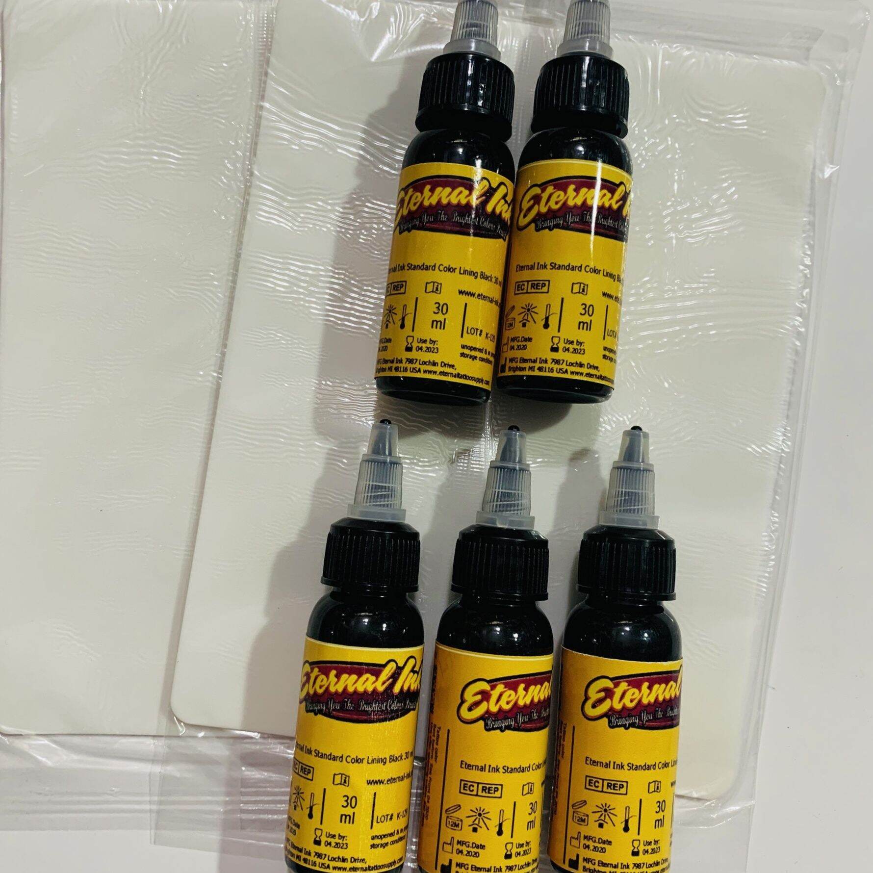 Sét 5 mực tập xăm màu đen + 2 da giả A5
