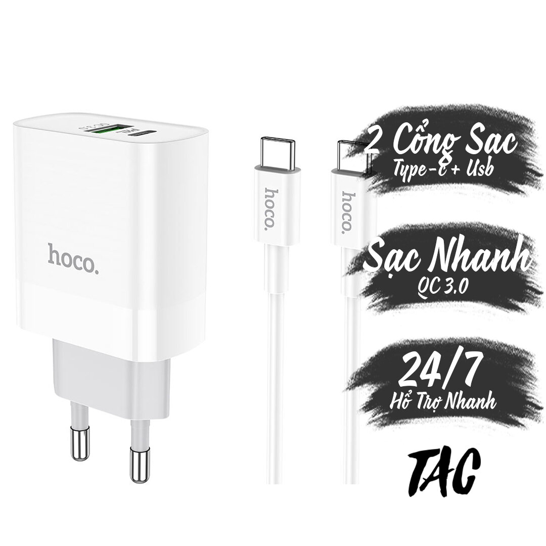 Bộ sạc điện thoại "hoco c80a rapido" pd20w + qc3.0 eu kèm dây sạc