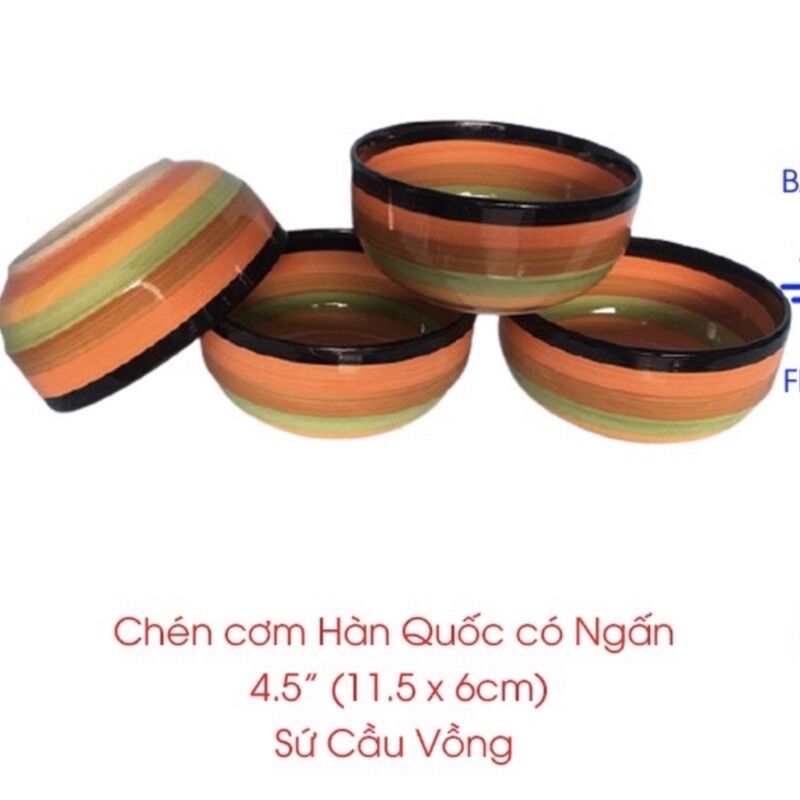 Bộ 6 chén sứ cầu vồng 11cm - chén cơm phong cách hàn quốc - hoạ tiết 7 màu cầu vồng, tráng men cao cấp