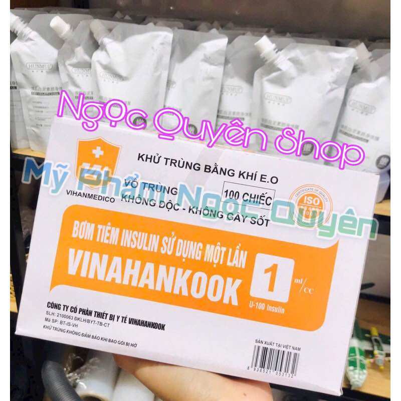 Bơm tiêm tiểu đường 1ml Vinahankook Việt Nam (Hộp 100 cây)